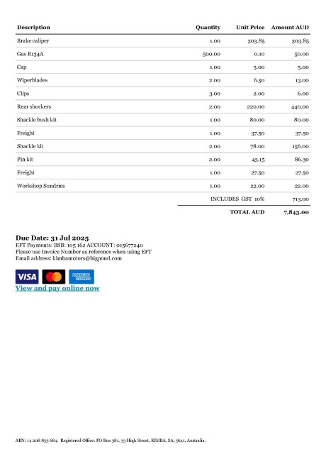 Invoice INV 8262 S975APH Landcruser Page 3